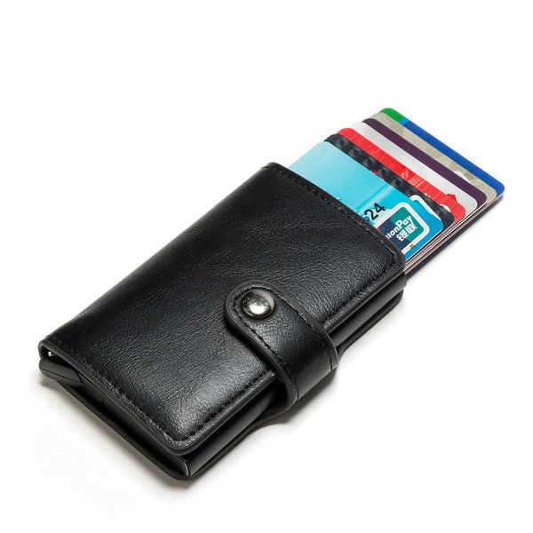 Brieftaschen Brieftasche 2022 Leder Brieftasche Kreditkarte Halter RFID Aluminium Fall Männer Brieftasche Crazy Horse Business Bankkarten HalterL230303