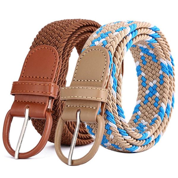 Cinture Uomo Donna Casual Cintura con fibbia ad ardiglione lavorata a maglia Cintura in tela intrecciata elastica espandibile Cinturino in tessuto a strisce elastiche intrecciate