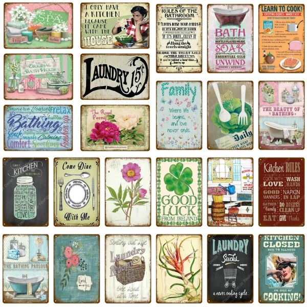 Retro-Küchenregeln, Kunstgemälde, Metallschild, Familie, Garten, Poster, Vintage-Wandtafel, Außendekoration, Waschküche, Dekoration, Badeplatte, Größe 30 x 20 cm, w02