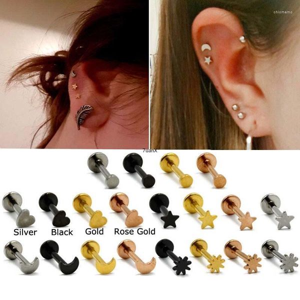 Ohrstecker, 1 Stück, hypoallergen, Edelstahl, Labret-Lippe, flache, runde Form, Tragus-Lappen-Ohrpiercing, 16 Gauge, Unisex