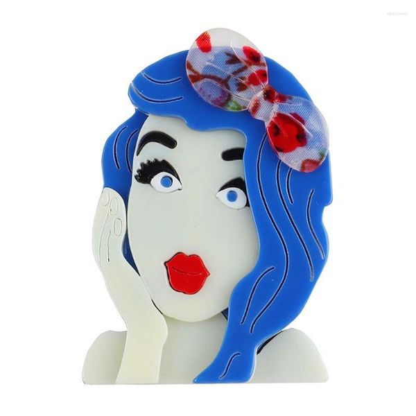 Broschen Punk Blume Schleife Blaue Haare Mädchen Acryl Brosche Für Frauen Cartoon Schöne Abzeichen Anstecknadeln Modeschmuck Geschenke