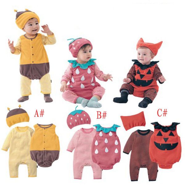 Overalls Baby Girl Outfit Erdbeerkostüm Full Sleeve Romperhatvest Infant Halloween Festival Purim Pography Kleidung 024m 230303