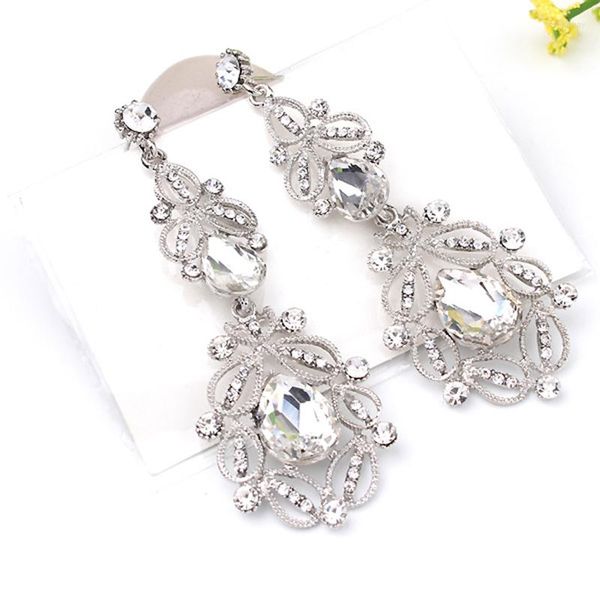 Серьги Серьги Hocole Fashion Long Crystal Drop Vintage Silver Color Bridal Comput Flower for Women Wedding Maxi Jewelry