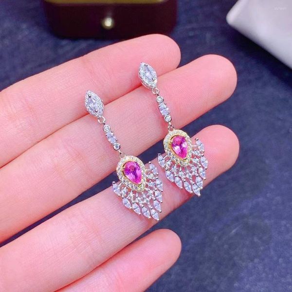 Dangle Küpeler 14K Beyaz Altın Pembe Topaz Takı Damla Küpe Kadınlar için Güzel Aros Mujer Oreja 14 K Orecchini Taş