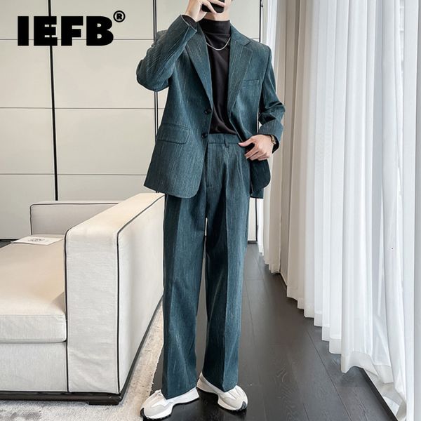 Ternos masculinos Blazers IEFB Casual Color Solid Macho Macho Macho rosa Polas de blazer solto solto Blazer de duas peças Conjunto de duas peças 9A6897 230303