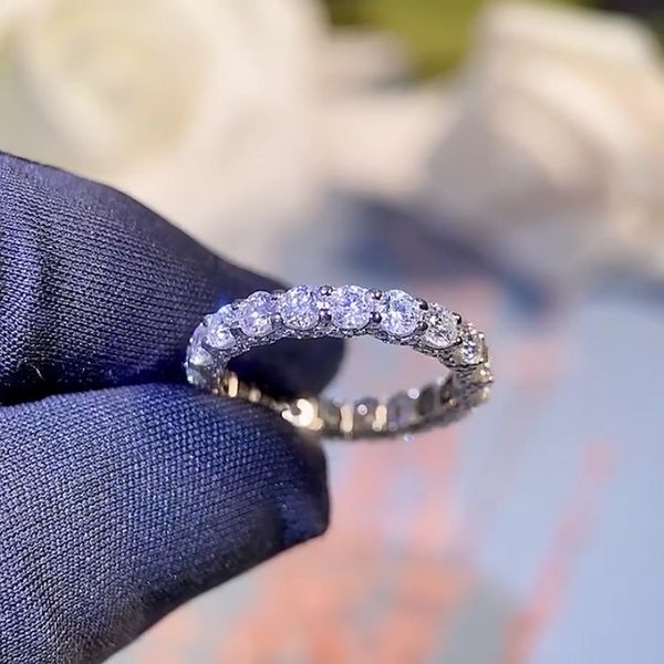 Eternity Moissanite Ring 925 Серебряные серебряные обручальные кольца для женщин для женских свадебных украшений