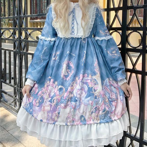 Lässige Kleider Japanische Prinzessin Party Süßes Lolita Kleid Vintage Spitze Niedlicher Druck Viktorianisches Kawaii Mädchen Gothic Op Loli Cos