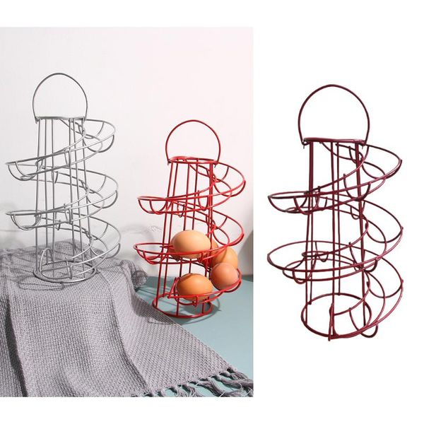 Organização de armazenamento de cozinha Modern Iron Spiral Spiral Egg Roller Rack Organizer Dispenser Keeper 24 ovos