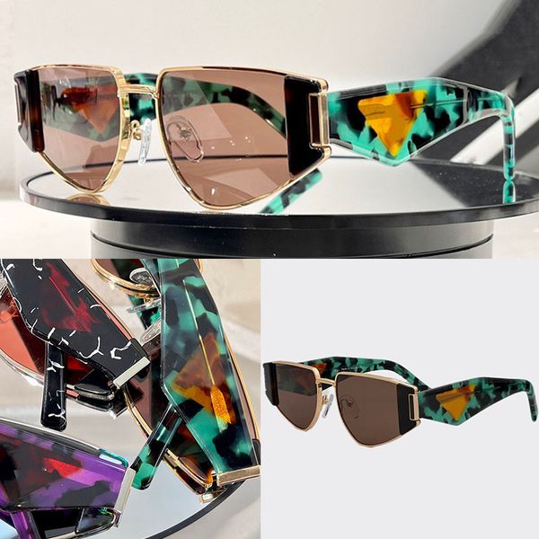 occhiali da sole piccoli con aste turchesi per donna Logo triangolare quadrato senza montatura Eyewear SPR90 per uomo Luxury Brand Designer Sun Glass UV400 Unisex Alta qualità con custodia