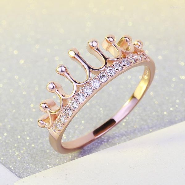 Anelli di nozze Arrivo Anillos Wholesale 585 Rose Gold Rose Tut Cubic Zirconia Crown Fashion Crown for Women Gioielli size5-10