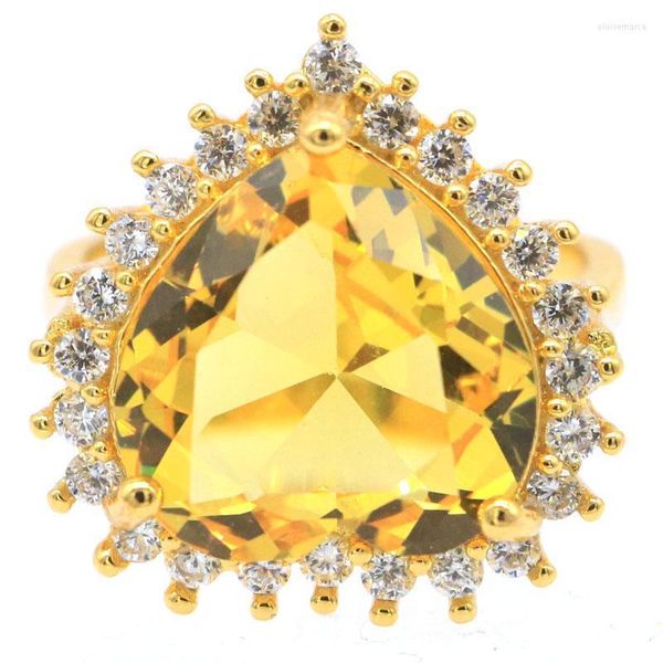 Ringos de cluster 22x21mm princesa corte grande coração gemas criadas citrina branca cz 14k anel de prata dourado para mulheres jóias finas captura