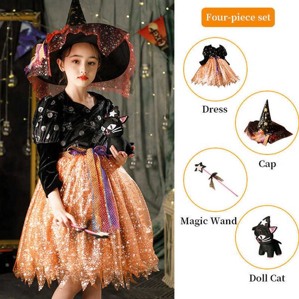 Платья для девочек, новое детское платье принцессы на Рождество, ведьма, вампир, Хэллоуин, карнавальное праздничное платье для девочек, От 2 до 10 лет