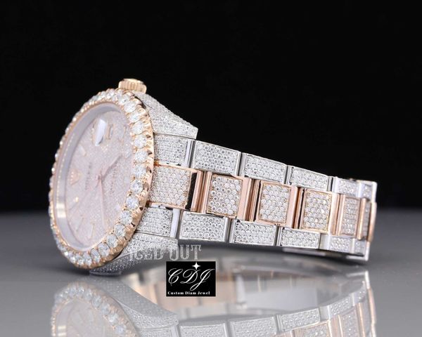 Hip Hop Men Iced Out Bust Down Down Two Tone Custom Watch Wholale Moissanite Diamond Diamond Handmade Wrist Watchc5wr