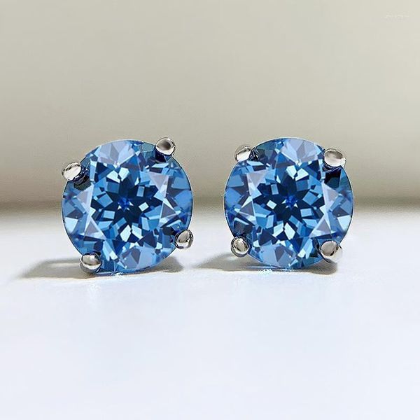 Orecchini a bottone Blu-verde a quattro griffe alla moda per uomini e donne in argento 925 con diamanti ad alto contenuto di carbonio