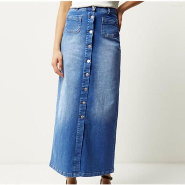 Röcke Lässiger langer Denim für Damen Vintage-Mode-Bleistiftrock Hohe Taille Knöpfe Maxi-Jeans