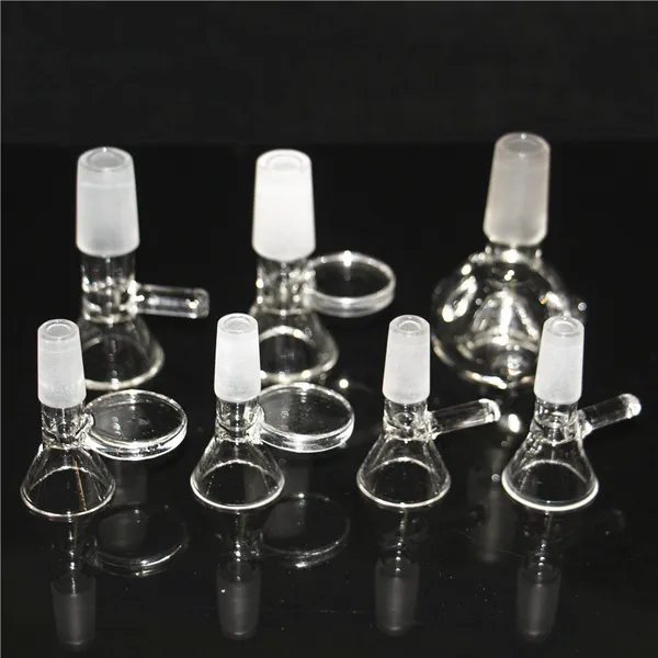 Wasserpfeifen Glas-Bong-Schüssel mit dickem Pyrex-Klarglas-Griff, 14 mm, 10 mm männliche Schalen für Ölbohrinseln, Glasbongs, Rauchen von Wasserpfeifen