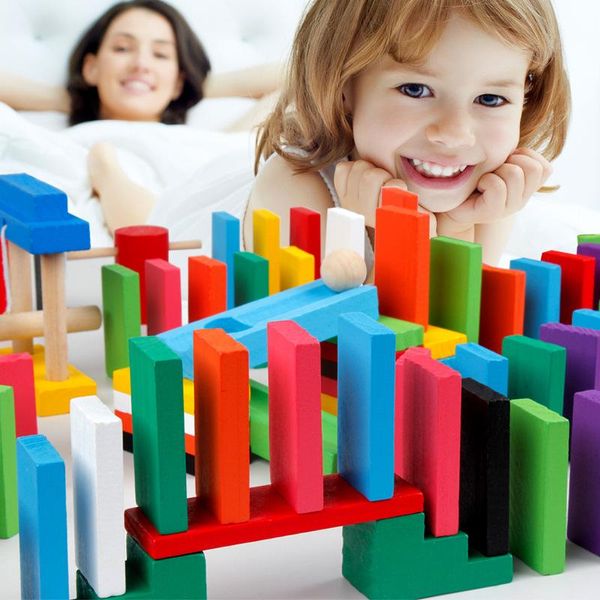 Giocattoli a colori in legno domino 100 pezzi Educazione precoce dei giochi educativi per bambini Building Buildings Buildings Toys Free UPS Factory Wholesale all'ingrosso