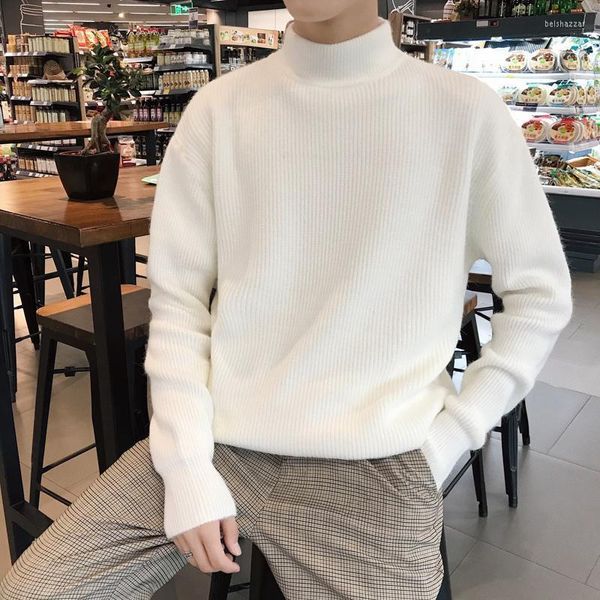 Blusas masculinas de 45 kg-90 kg de outono de inverno mock pescoço sweater quente homem homem coreano pullover masculino branco khaque