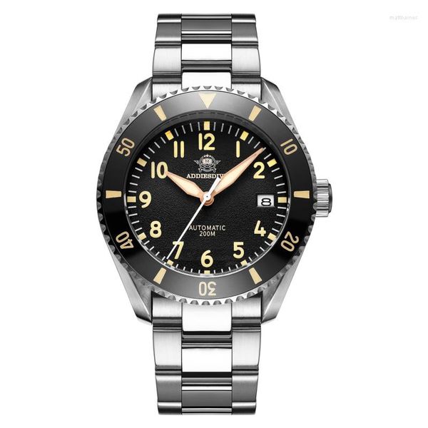 Relógios de pulso Addies Mens Diver Watches 40mm Relógio automático ASSISTA LUZULO MECÂNICO MILITAR MILITAR 20ATM C3 Sapphire luminosa NH35