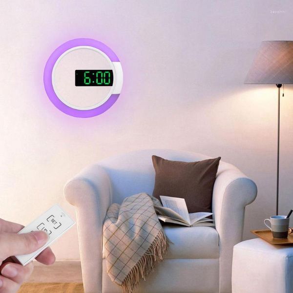 Wanduhren Intelligente multifunktionale Temperatur RGB LED Uhr Spiegel Hohl mit Fernbedienung für Schlafzimmer WohnzimmerDekoration