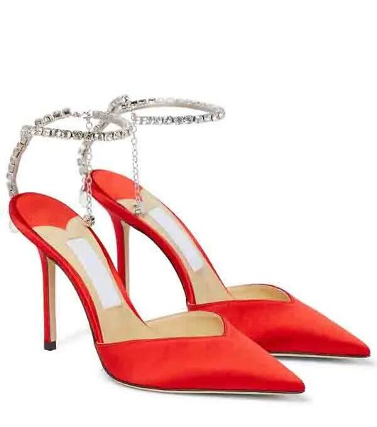 Scarpe estive donna sandalo designer di lusso Crystal impreziosito con cinturino alla caviglia tacchi alti scarpe da festa per matrimoni scarpe a punta tacchi sexy EU35-43