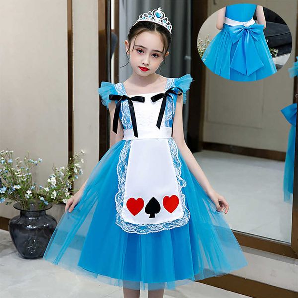 Kız Elbiseleri Alice Kızlar İçin Gelin Rol Oynayan Fantezi Prenses Elbise Büyük Yay Arka Çocuklar Zarif Yaz Kıyısı Giysileri