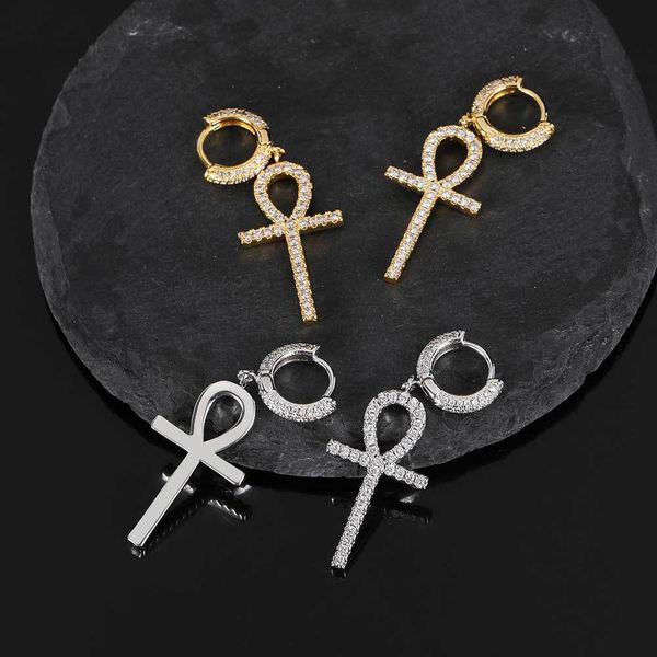 Schmuck-Ohrring, baumelnder Kronleuchter, Huggie, Hip-Hop-Ohrringe, Anhe-Schlüssel-Kreuz-Ohrringe, Herren- und Damen-Micro-Set-Zirkon-personalisierte Anka-Ohrringe für Männer und Frauen