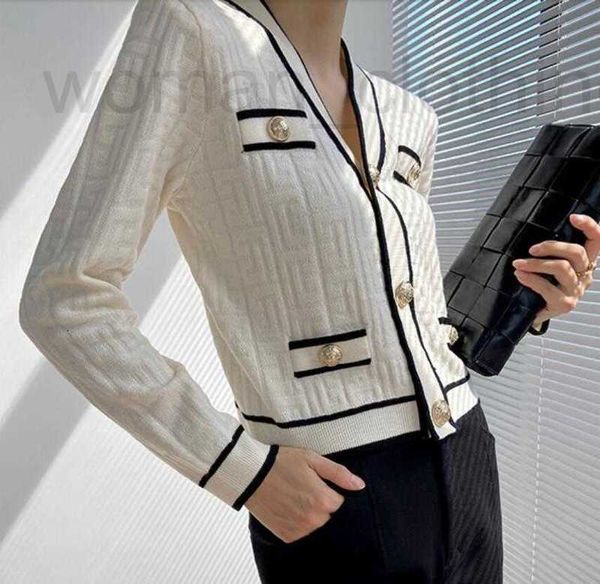 Designer Damen Pullover Korean Chic Elegante Strickjacke Langarm V-Ausschnitt Vintage Slim Jumper Stilvolle Mode Damen Tops 2TW8
