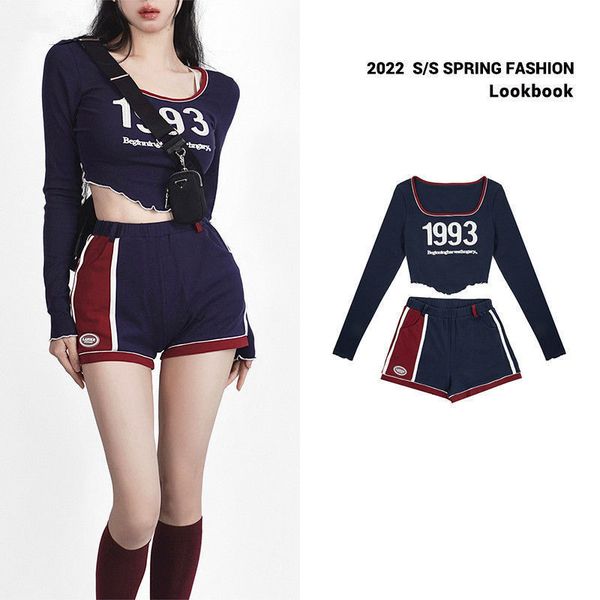 Frauen Zwei Stück Hosen Frühling Freizeit Sport Mode Anzug Koreanische Version Slim Fit Alle spiel Digital T-shirt Shorts Zwei stück Set 230302
