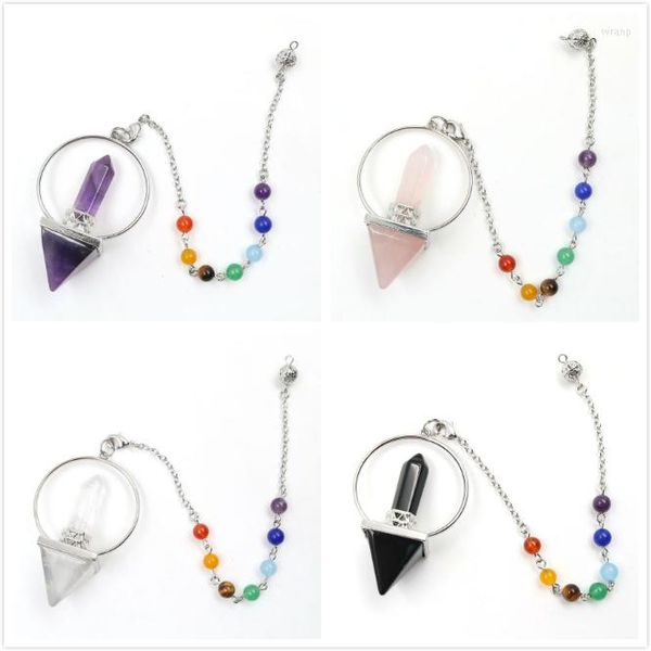 Colares pendentes Fyjs exclusivos Chakra Chakra Chakra AMethysts Pendulum Pendulum Black Obsidian Piramid Jewelry