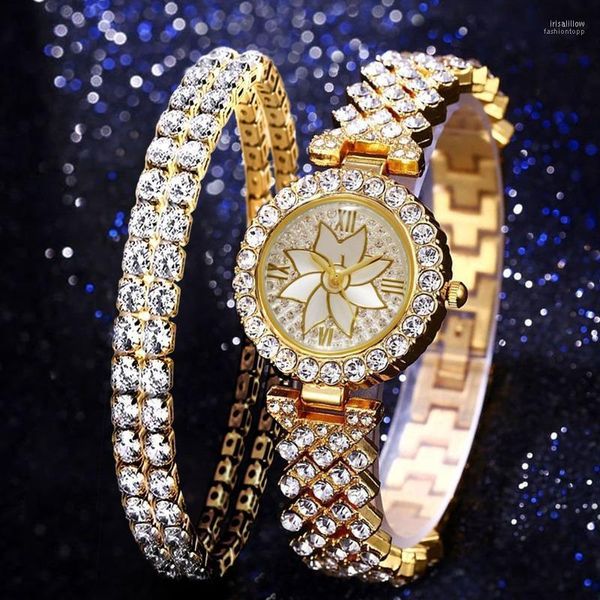 Relógios de pulseira de moda de moda de moda Set Flores de luxo Full Diamond Watch Watch Wristwatch Watch Ladies Dress WatchWatches Iris22