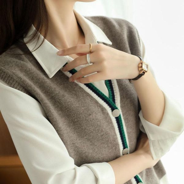 Frauen Pullover 2023 Frühling Und Herbst Mode Alle-spiel Ärmellose Kontrast Farbe Strickjacke Pullover Gestrickte Weste