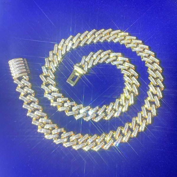 Luxuriöses Baguette-förmiges D/vvs-Moissanit-Diamant-Armband, 12 mm breit, kubanische Gliederkette aus 925er Silber