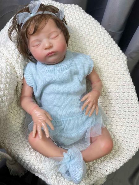 Dolls de pelúcia de 20 polegadas renascia a boneca bebê laura com cabelos enraizados em 3d de pele pintada tamanho recém -nascido renascido no presente de brinquedo para meninas j230302