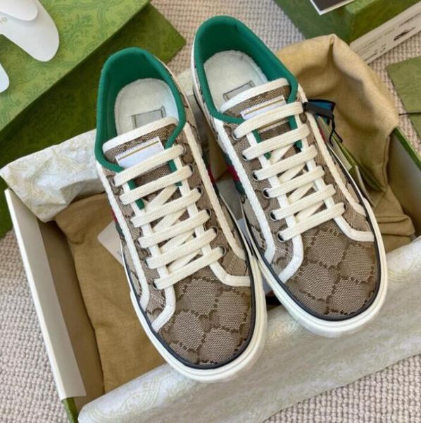 Tennis 1977 Herren-Sneaker aus Segeltuch, beige, blau, gewaschener Jacquard-Denim, Damen, Gummisohle, bestickt, lässige Vintage-Sneaker, Mode, klassische Gucciity-Schuhe