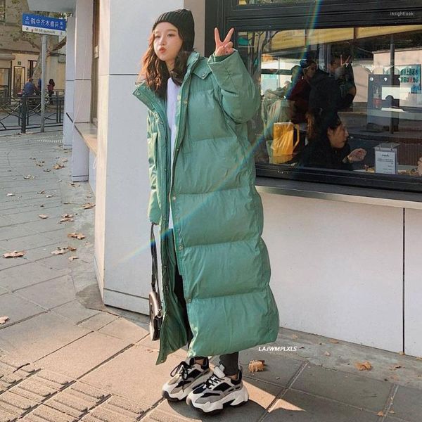 Trench feminina casacos da rua coreana 2023 jaqueta de inverno parka mulheres longas irmãs com capuz pão coelho de algodão fêmea grossa quente