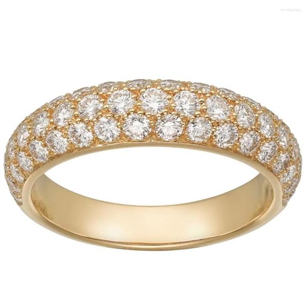 Anelli a grappolo Anello in oro giallo 18K Au750 da donna Anniversario di matrimonio Festa di fidanzamento 3 file Rotondo con diamante Moissanite Elegante alla moda carino