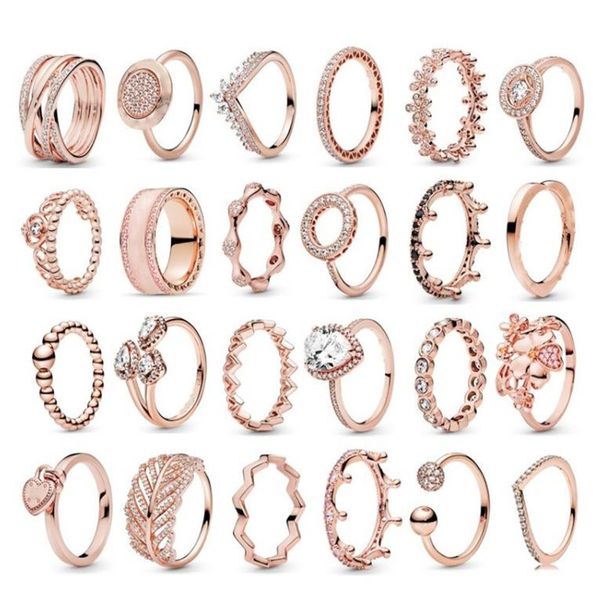 925 Silver Women Fit Pandora Ring Original Heart Crown Rings Ose Gold 24 Самый популярный