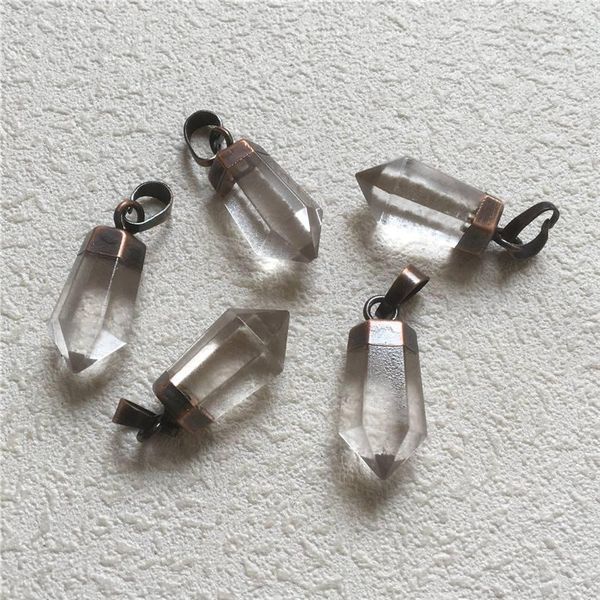 Colares pendentes Fuwo Crystal Quartz Point com rocha de cura de pedra semi -preciosa de cobre de cobre antigo para colar fazendo PD363