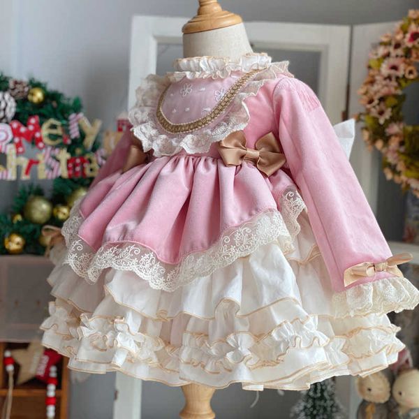 Mädchenkleider, Kinderkleidung, Mädchen-Lolita-Kleid, Baby, Herbst-Winter, Samt, Prinzessin, Partykleid, spanischer Stil, Spitze, geschichtete Kleider, Teenager, Vestidos