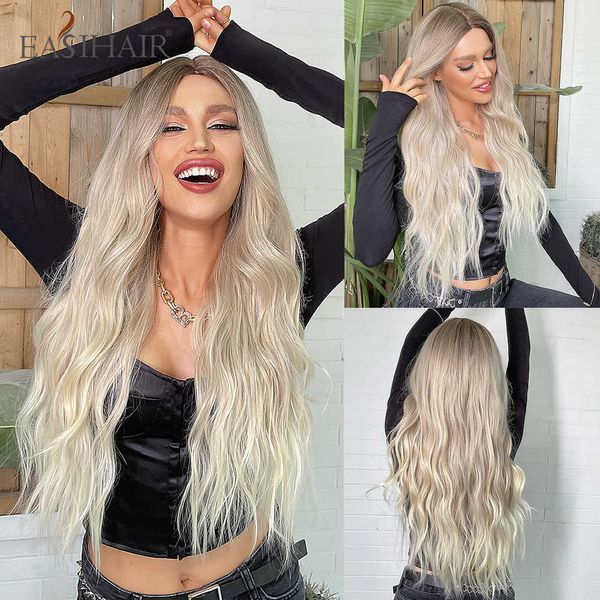 Синтетические парики Easihair Long Wavy Blonde Ombre Синтетические парики для женщин с кружевными волосами мягкие волосы мягкие волосы, теплостойкий теплостой устойчивый 230227