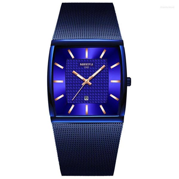 Relógios de pulso relógios masculinos Top Blue Square Quartz Watch Men Slim Water impermeabilizado Male Macho Relogio Relogio MasculinowristWatches Thun22