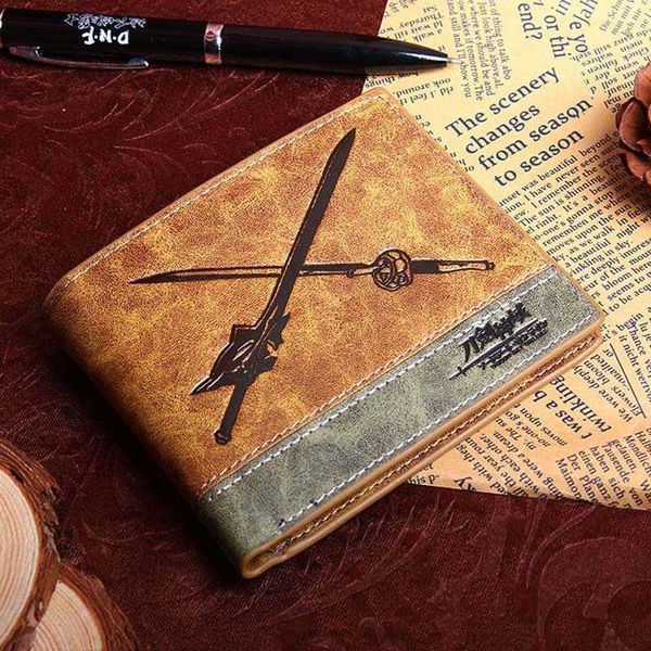 Portafogli Anime Sword Art Online Kirito SAO Portamonete Khaki Corto Bifold PU Portafoglio per uomoL230303