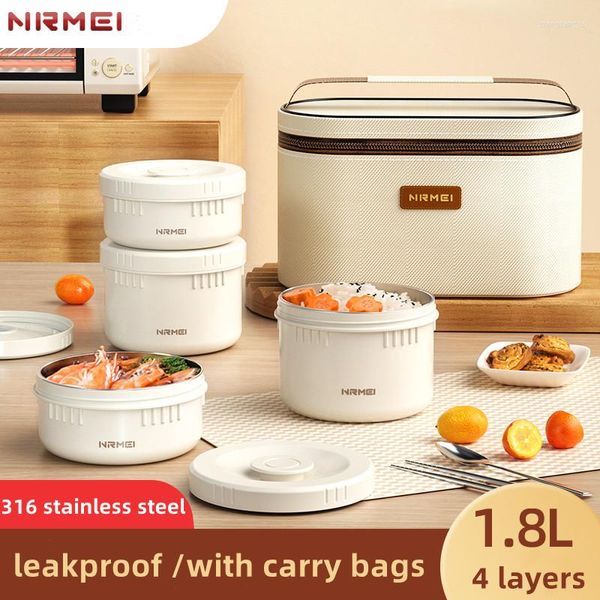 Учебные посуды наборы Nrmei Thermal Bento Lunch Box Portable Iosuled Contured с мешком Microwave Safe 316 из нержавеющей стали