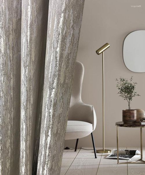 Cortina Champagne ouro italiano minimalista de luxo de seda cetim galáxia atmosfera elegante requintada cortinas para o quarto de jantar da sala
