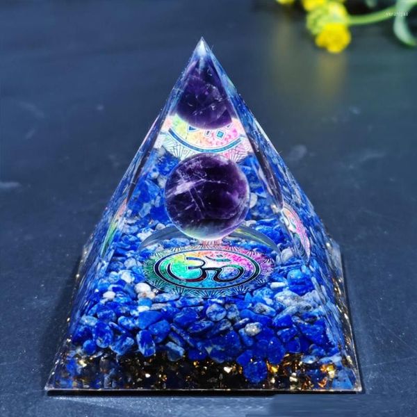 Statuette decorative Pietra naturale Orgone Piramide Cristalli di ametista Generatore di energia curativa Strumenti di meditazione EMF Ornamenti decorativi 5 cm