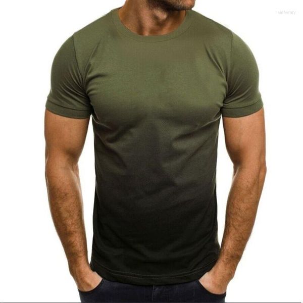 Camisetas masculinas 2023 Moda vendendo belos camisetas 3D Diversão gradiente peculiar masculino de impressão digital redonda de roupas de manga curta