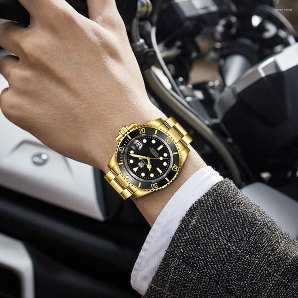 Orologi da polso TUEDIX SUB Masculino Full Gold Watch Uomo Giappone NH35A Orologio da polso Diver Waterproof 41mm Case Luxury Black Dial Date Cyclop