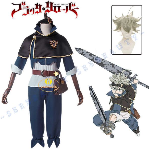 Costumi Anime Anime Black Clover Asta Cosplay Vieni Parrucca Five Leaf Clover Black Bull Cape Mantello Top bianco Pantaloni blu Noelle Finral Men Party Z0301