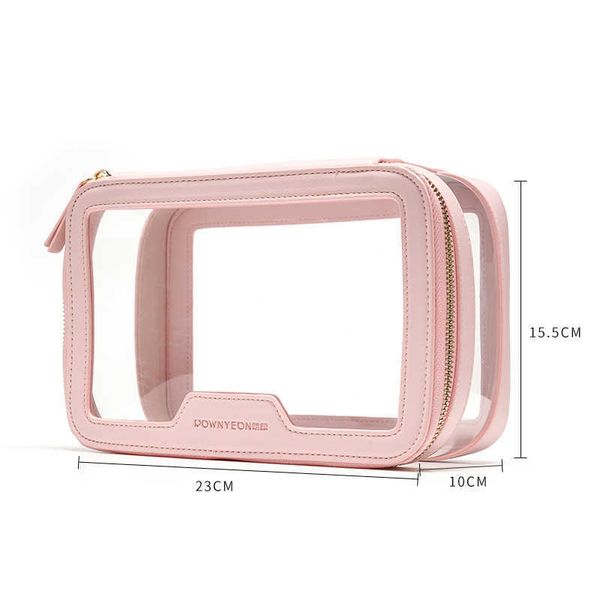 Kosmetiktaschen-Hüllen Rownyeon Klarer Kunststoff-PVC-Make-up-Kosmetik-Hautpflege-Produktkoffer Make-up-Tasche mit Reißverschluss J230303